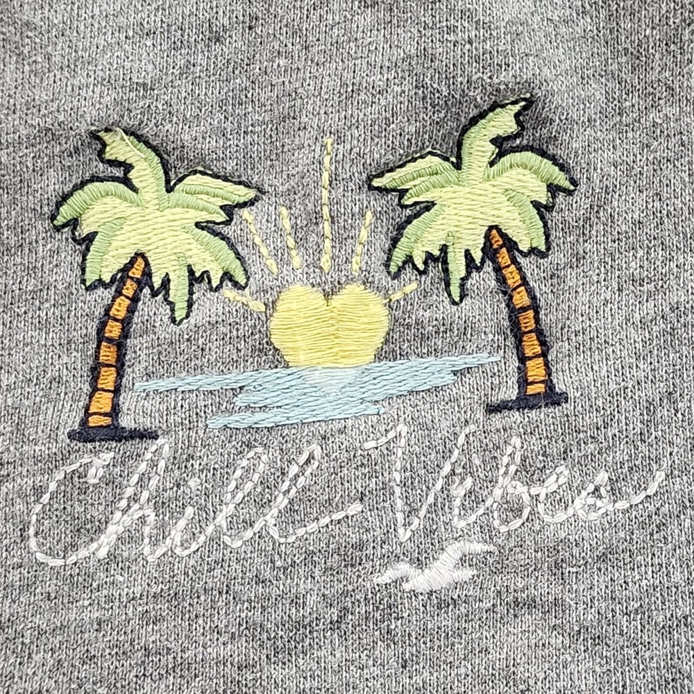 Hollister Chill Vibes Palm Trees Embroidered Gray Cropped Sweater Women's S - Picture 2 of 8